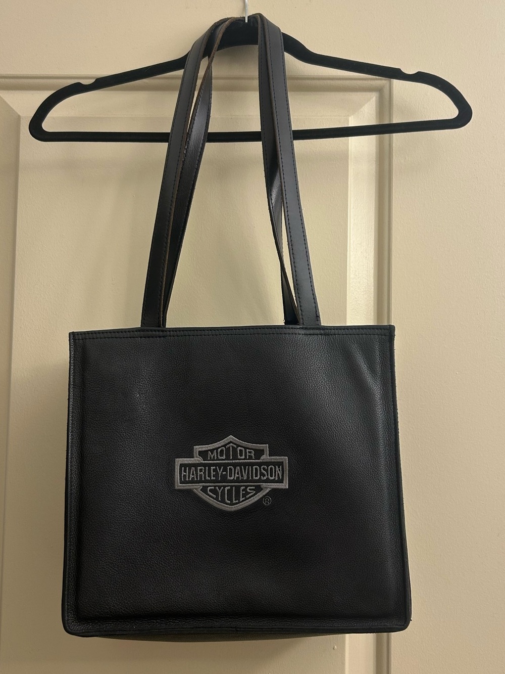 Harley-Davidson Black Leather Shoulder Tote with Embossed Shield Logo